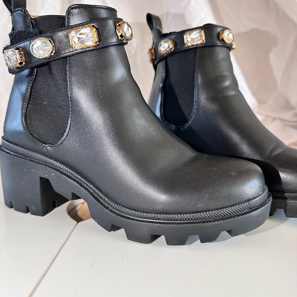 Steve Madden Black Ankle Boots with Jewel Strap